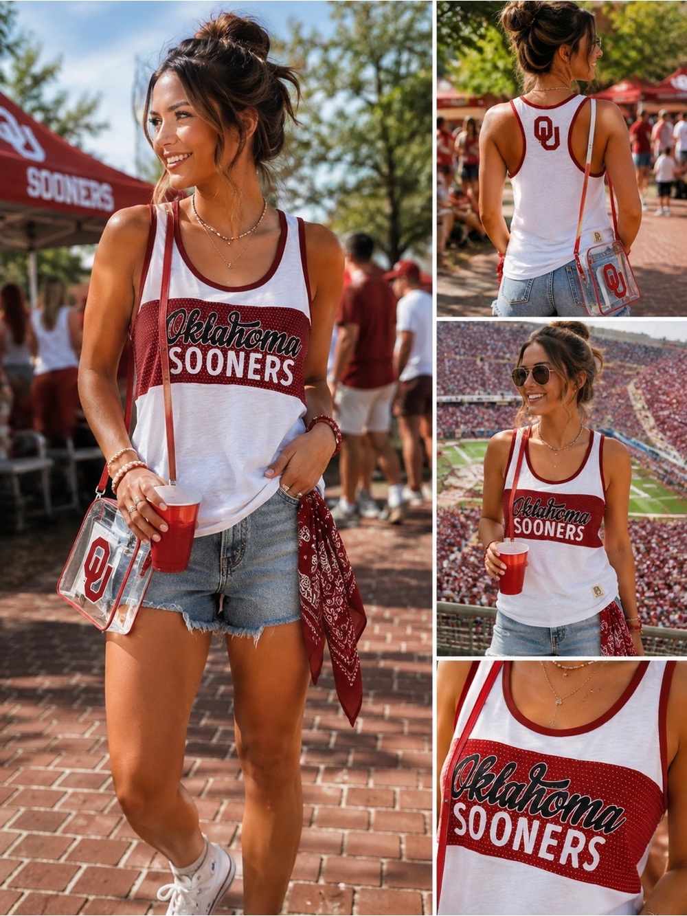 Women's Pressbox White/Crimson Oklahoma Sooners Racerback Size XL Top #192CL
